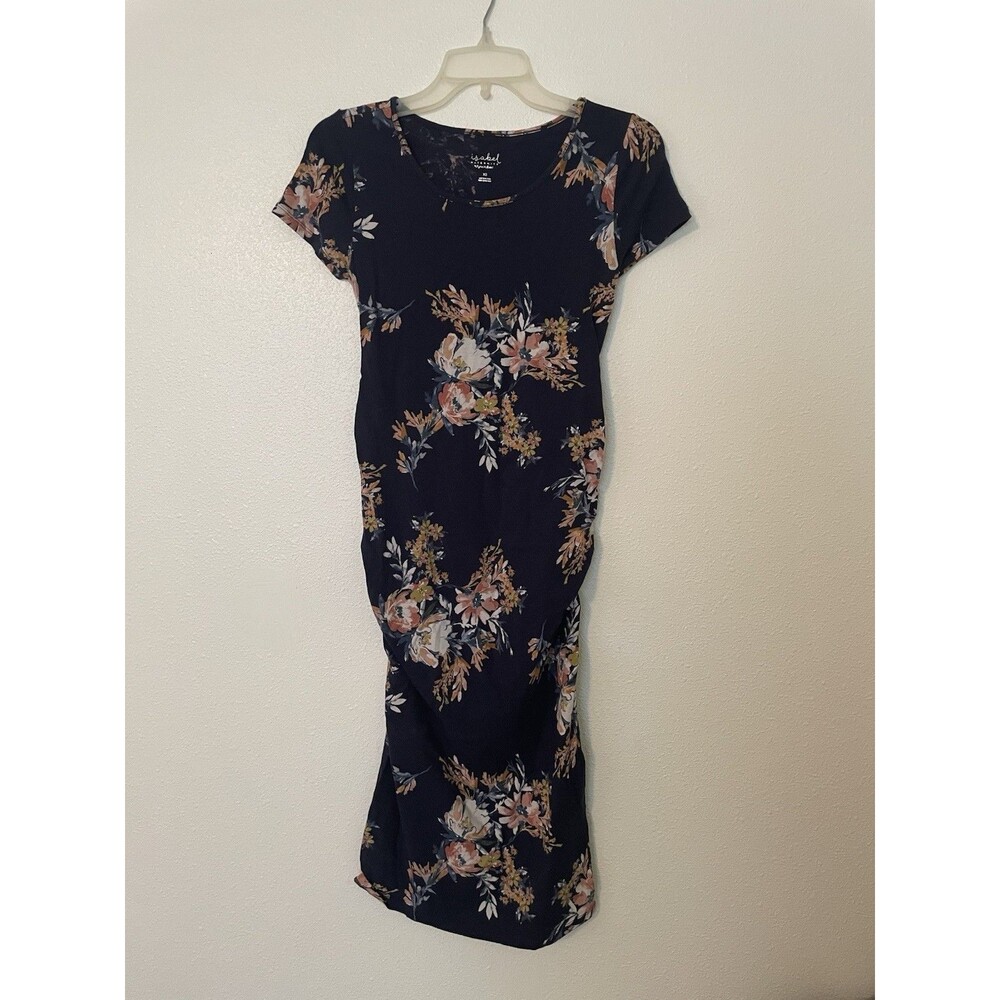ISABEL MATERNITY Women's Blue Floral Cap Slve Round Neck T-Shirt Dress sz XS
